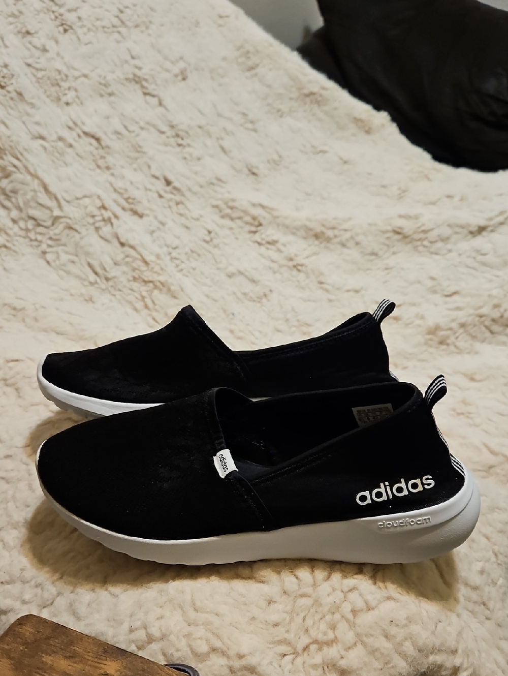 adidas Women's Black and White Cloudfoam Slip-On Sneakers